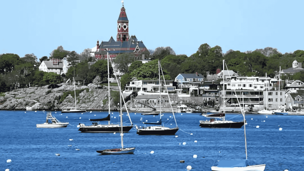 Marblehead’s stunning waterfront lined with boats and charming homes, where D&G Exteriors offers top-tier roofing services.