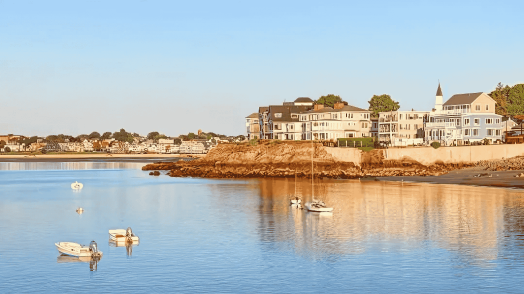 A peaceful view of Swampscott’s coastal homes, with D&G Exteriors providing high-quality roofing solutions.