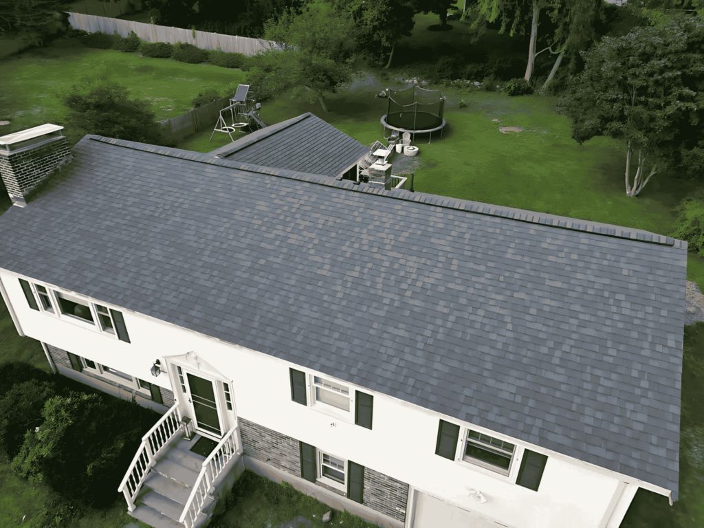 A high-quality shingle roof installed on a home in Gloucester, MA by the roofing experts at D&G Exteriors.