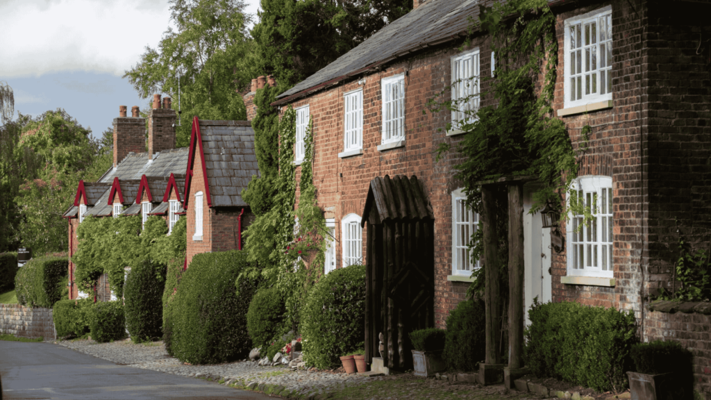 Classic brick homes in Suffolk County, MA, where D&G Exteriors offers roofing solutions.